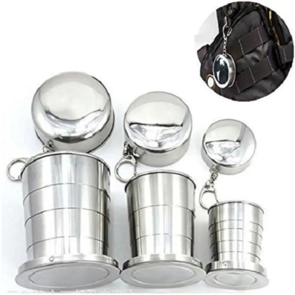 Multifunctional Stainless Steel Folding Cup Collapsible 3 Size Water Drinking Cup Stackable Portable Camping Mug Hiking