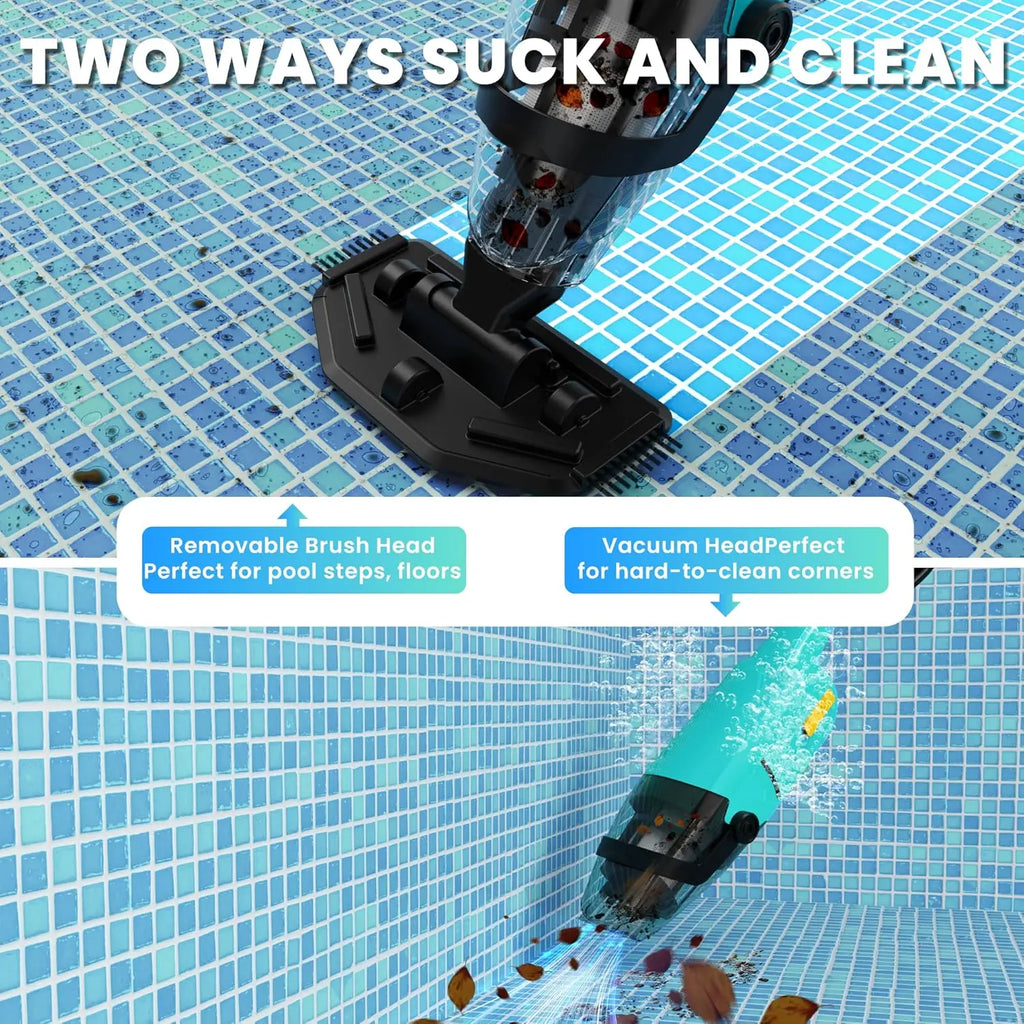 Cordless Rechargeable Pool Vacuum with 60-Min Runtime, Adjustable Pole for Sand and Debris Cleaning in Pools, Spas