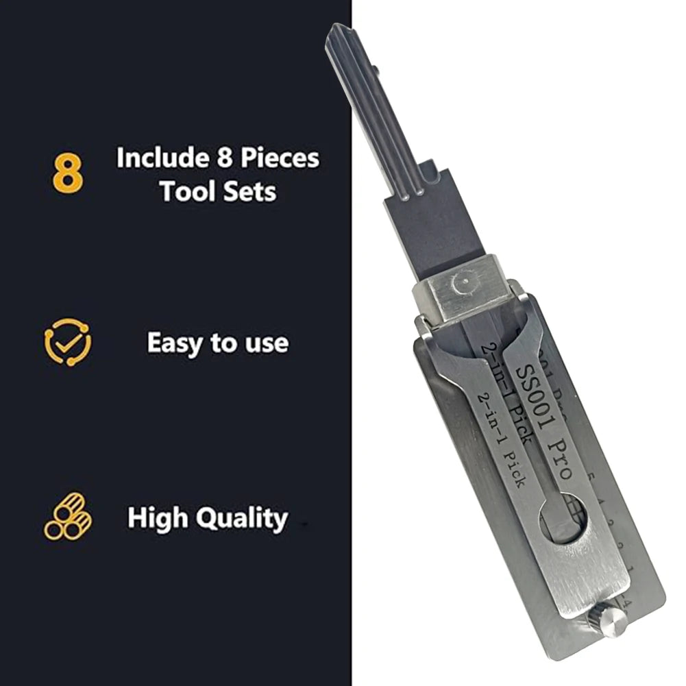 SS001 Stainless Steel Key Decoder 2 In 1 Precision Hook & Pick Set Lock Decoder O-ring Pickup Kit Maintenance Repair Hand Tools