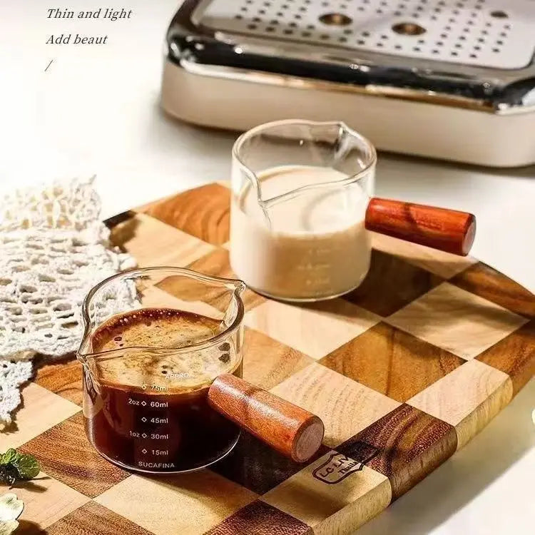Kitchen Mug Coffee Supplies Glass Measuring Cup With Wood Handle Double Single Mouth 75ml Creativity Espresso Heat Resists Clear
