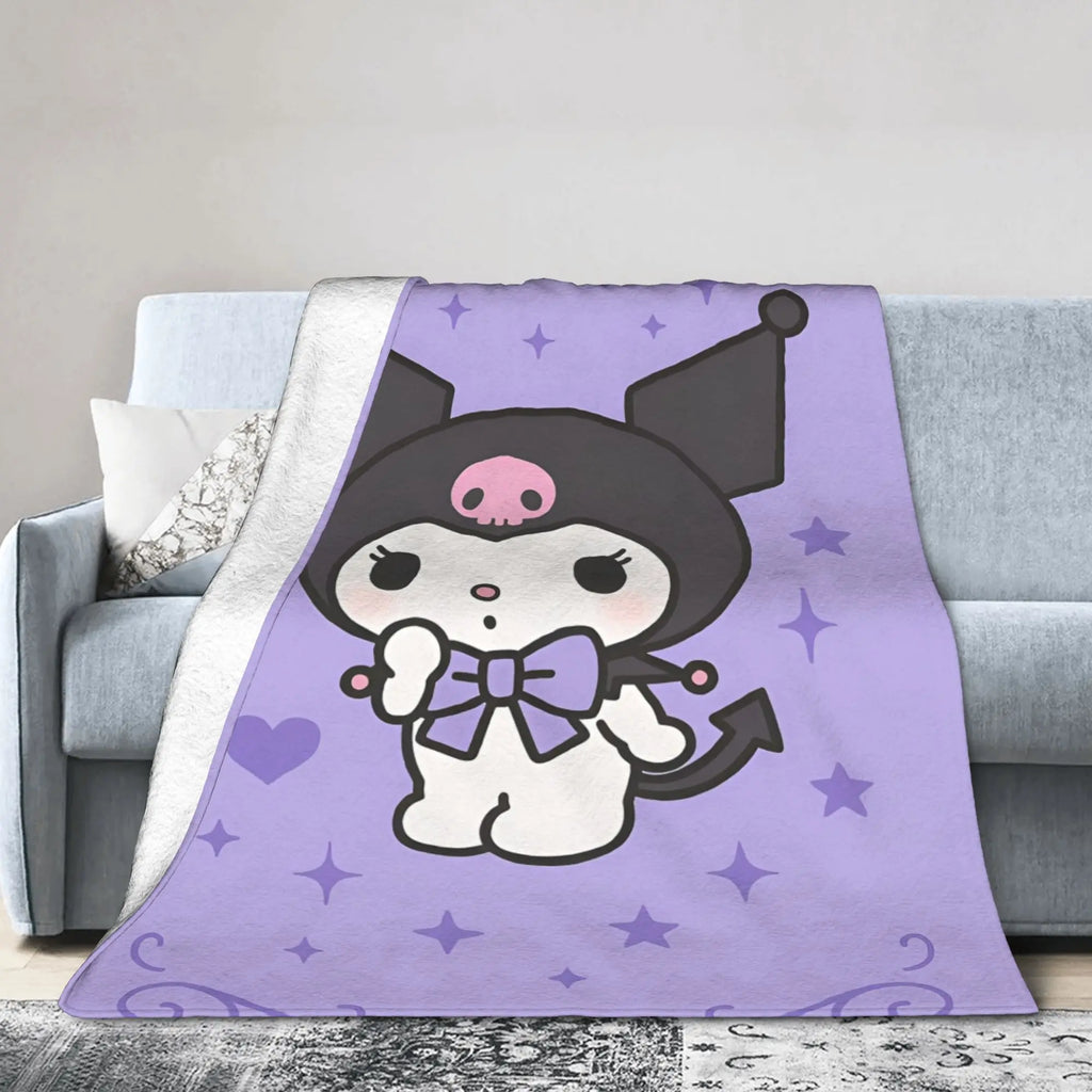 Kuromi Cute Cartoon Blanket Fleece Decoration  Portable Super Warm Throw Blanket for Home Outdoor Quilt