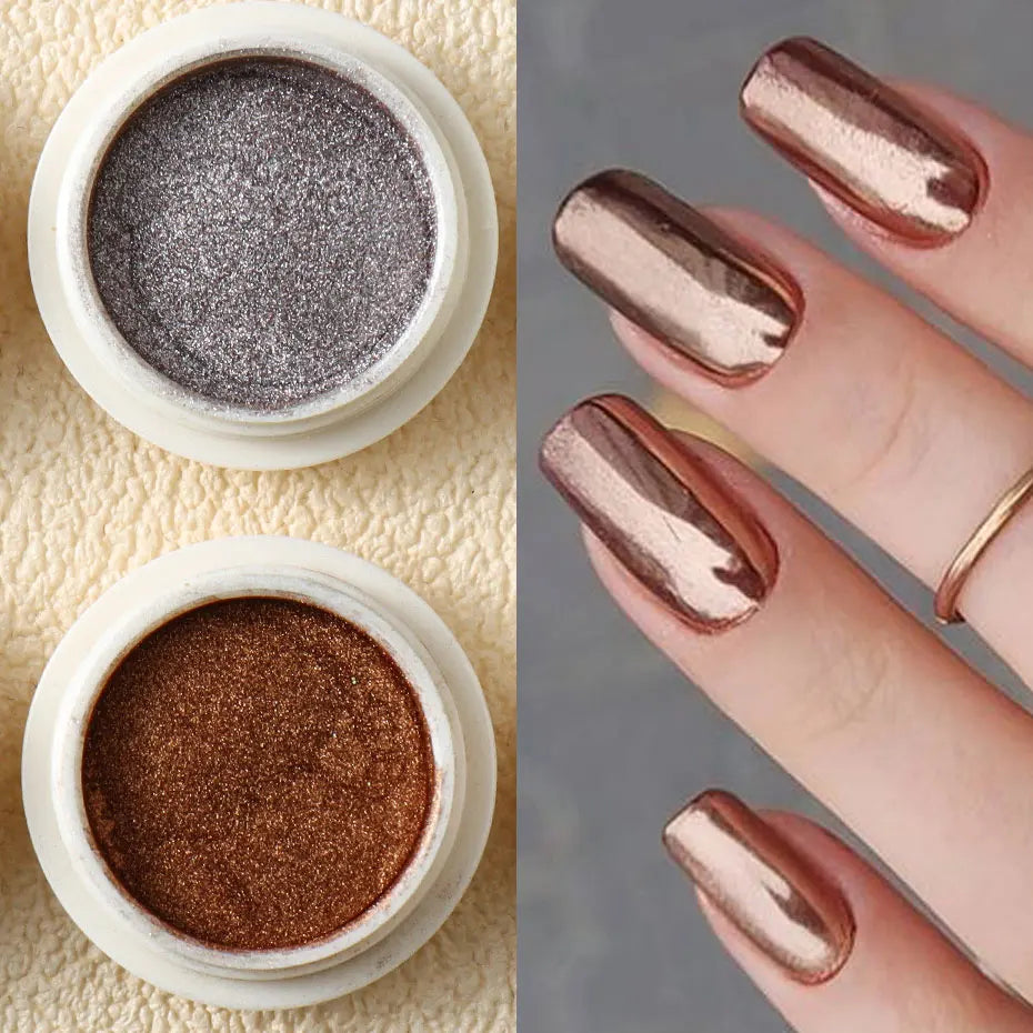 6pc Gold Metallic Mirror Glitter Nail Art Dust Rose Gold Silver Powder UV Gel Polish Chrome Rubbing Pigment Flake Manicure Decor