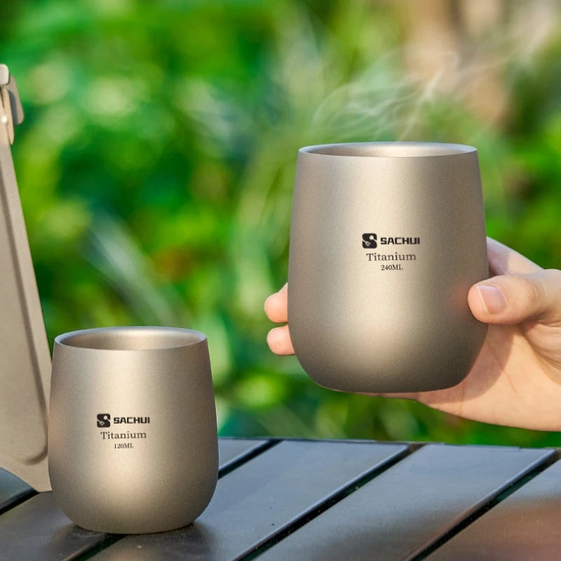Ultra-Light Pure Titanium Double Wall Mug Coffee/Tea Cup, Outdoor Picnic Tableware - Food Grade, Durable, For Office&Camping Use