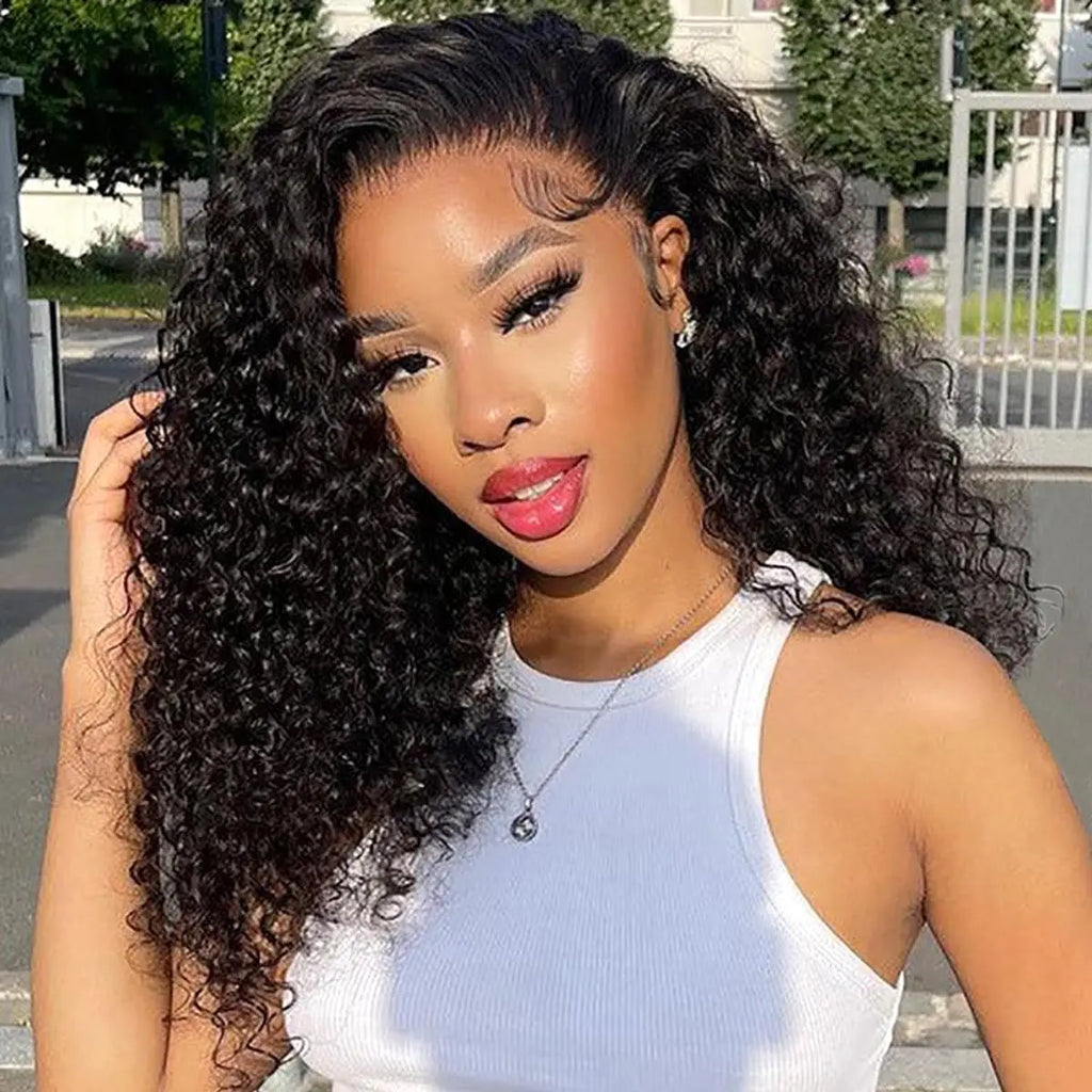 Half curly Wig with Adjustable Drawstring Wig Cap 26 28 inches Wig 200 Density Afro Kinky Curly Natural Black 3 In 1 Hair wigs