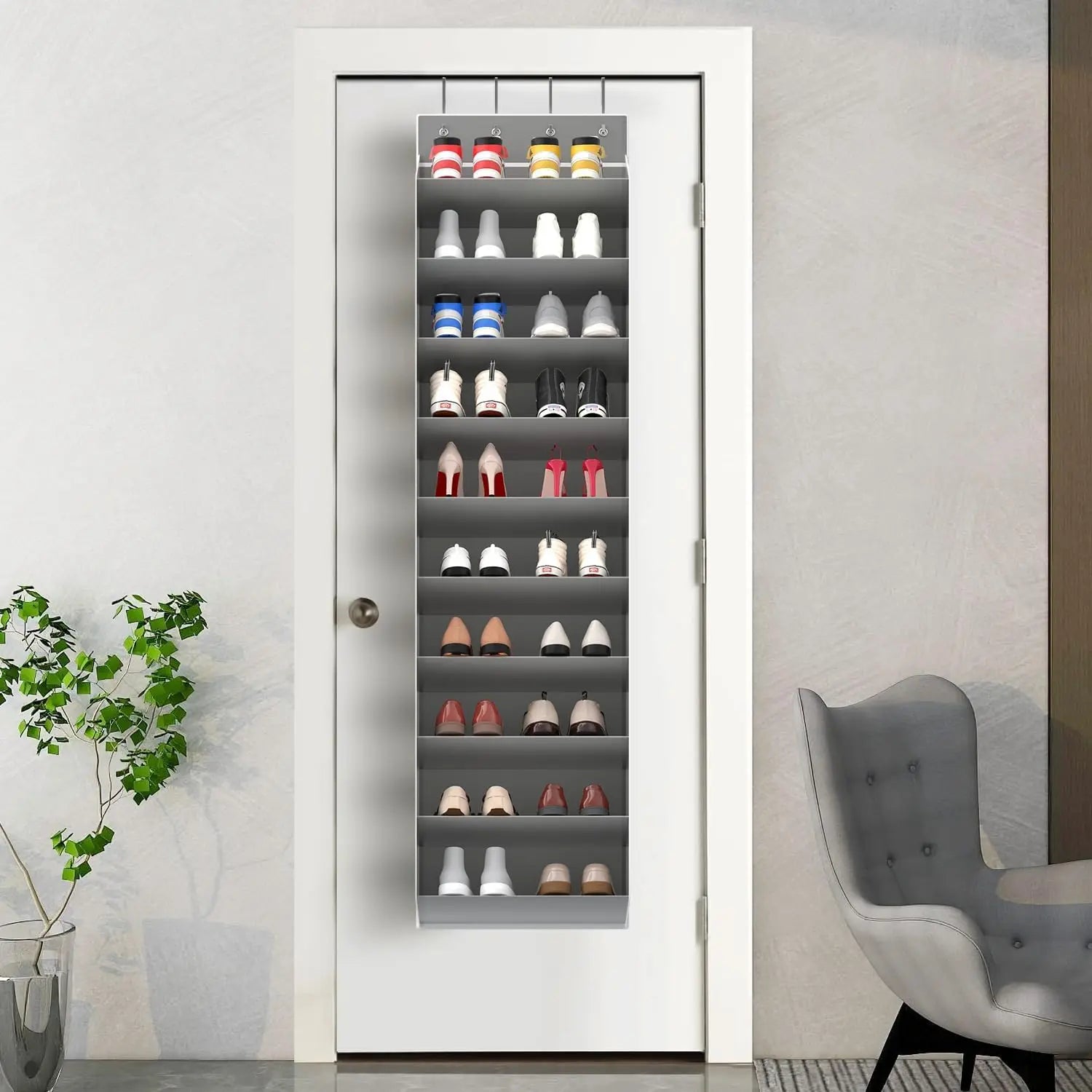 Space Saving Over The Door Shoe Organizer, 10-Tier Hanging Rack Holds 20 Pairs of Shoes, Storage for Sneakers Boots