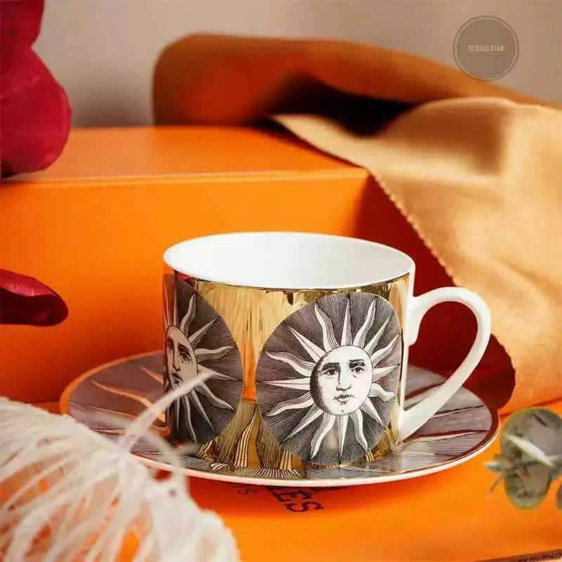 Italian Ceramics Mugs Vintage Teaware Sets Coffee Cup Saucer Set with Plate 350ml Cupa for Office Flower Tea Light Luxury Gift
