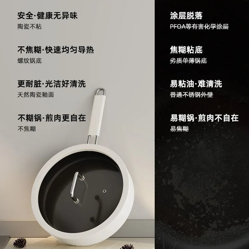 Titanium crystal ceramic frying pan, non stick pan, kitchen dual-use frying pan, gas stove, induction cooker, universal
