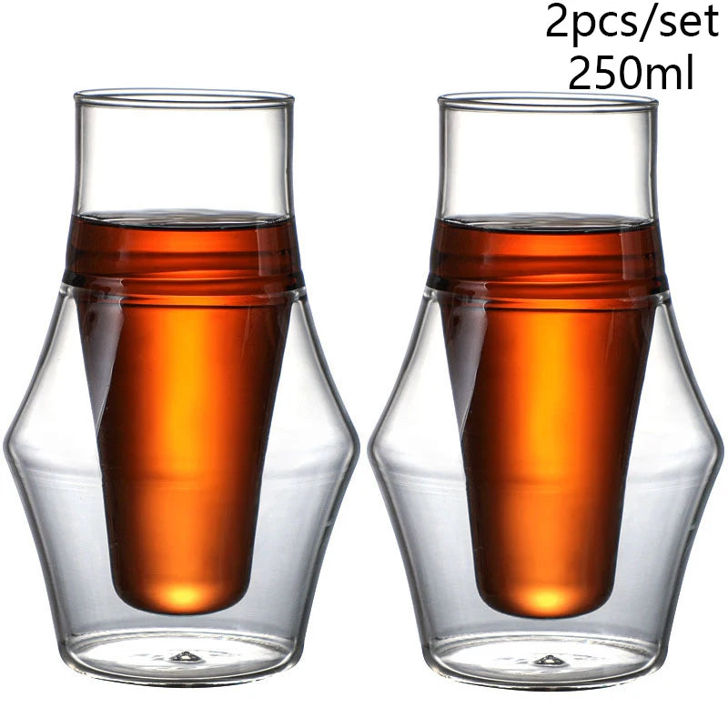 120/250/335ml Double-layer Glass Cup Hanging Ear Espresso Coffee Cup Anti-scalding Milk Brandy Wine Teacup Clear Mug Set 1/2pcs