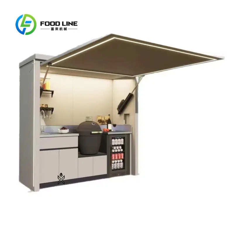 Modular Outdoor Kitchen Pod with Retractable Awning & LED Lights All-in-One BBQ Outdoor Kitchen Station
