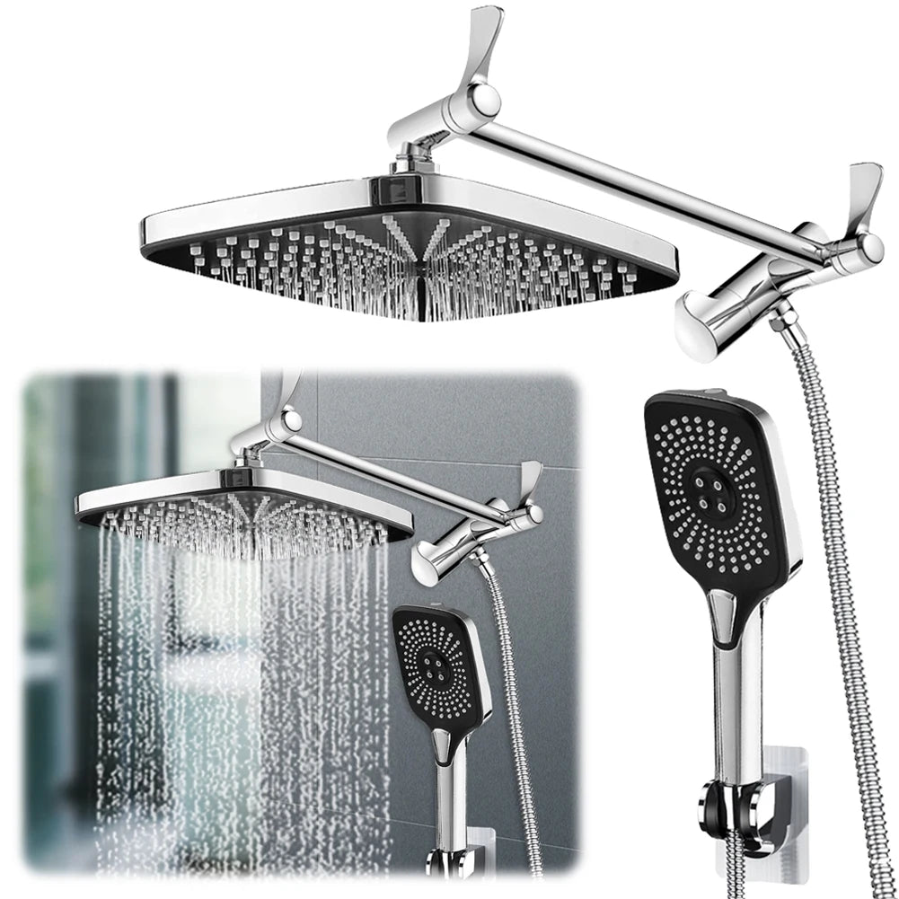 12 Inch Rainfall Fixed Shower Head/Handheld Shower Head Combo 3+1 Settings Rain/Rainfall Shower Heads Bathroom Shower Faucet Set