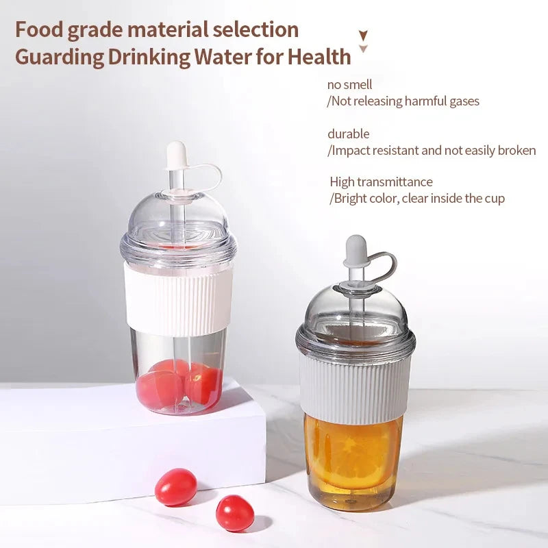 1pc 430ml Portable Flip Straw Cup Plastics Ins Style High-Capacity Water Bottles Tea Coffee Milk Heat-Resistant Juice Jelly Cups
