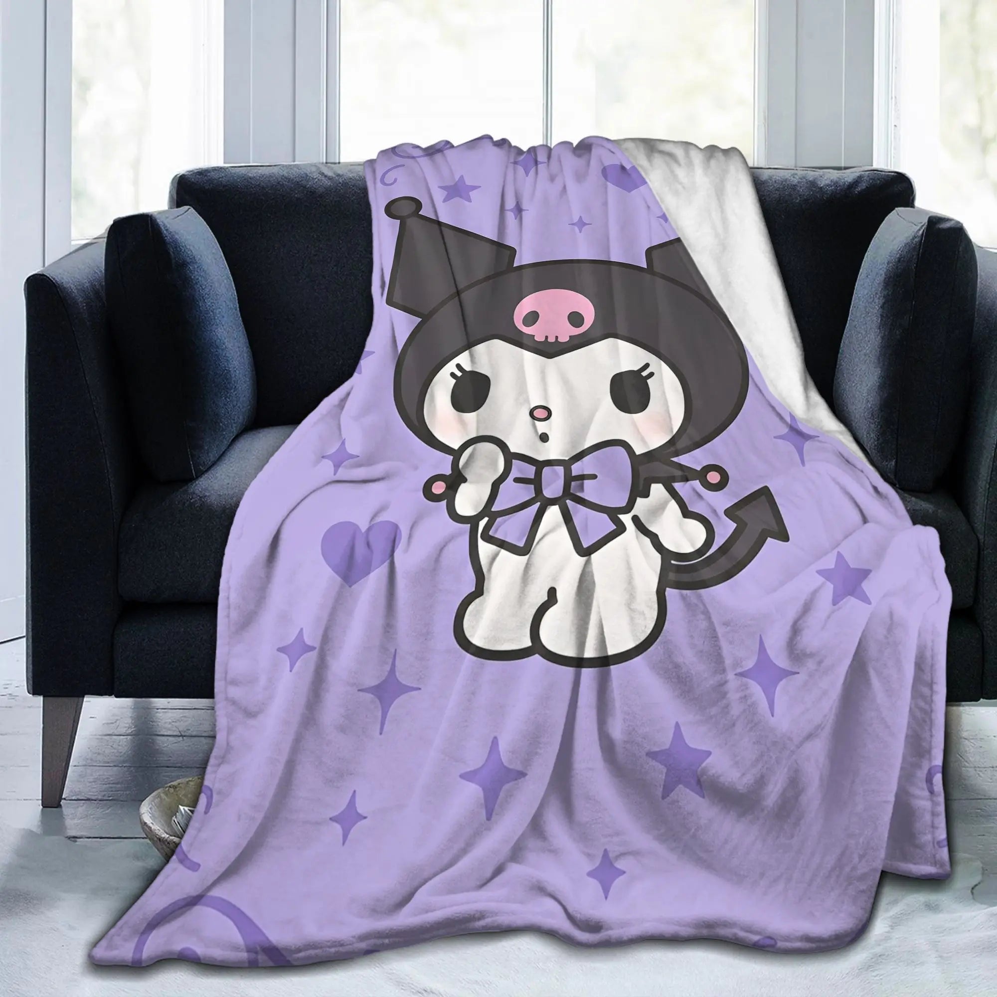 Kuromi Cute Cartoon Blanket Fleece Decoration  Portable Super Warm Throw Blanket for Home Outdoor Quilt