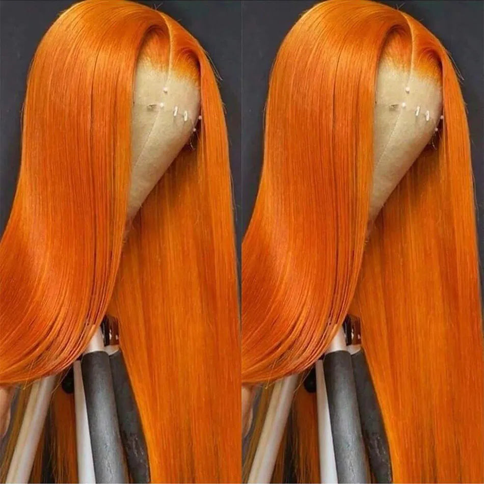 200% Density Ginger Straight Human Hair Wigs Bone Straight 13x6 HD Lace Frontal Human Hair Wigs Pre Plucked For Women Brazilian