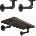 Industrial Iron Pipe Shelf Brackets 4-Pack - Heavy Duty Floating Shelves for DIY Wall Mount, Black