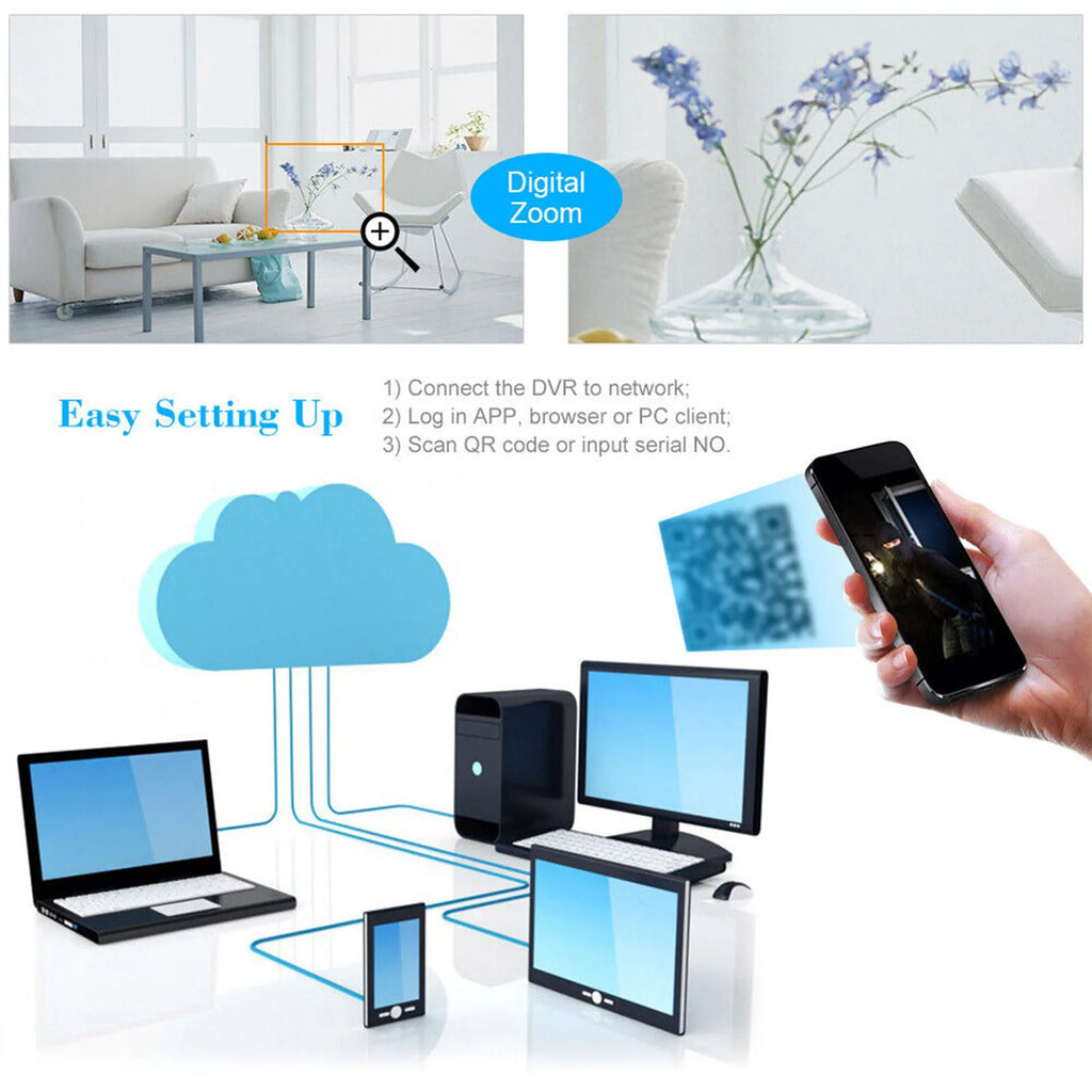 Security Camera DVR Recorder Set Night Vision Motion Detection Security Camera 8CH Hybrid Digital Video Recorder