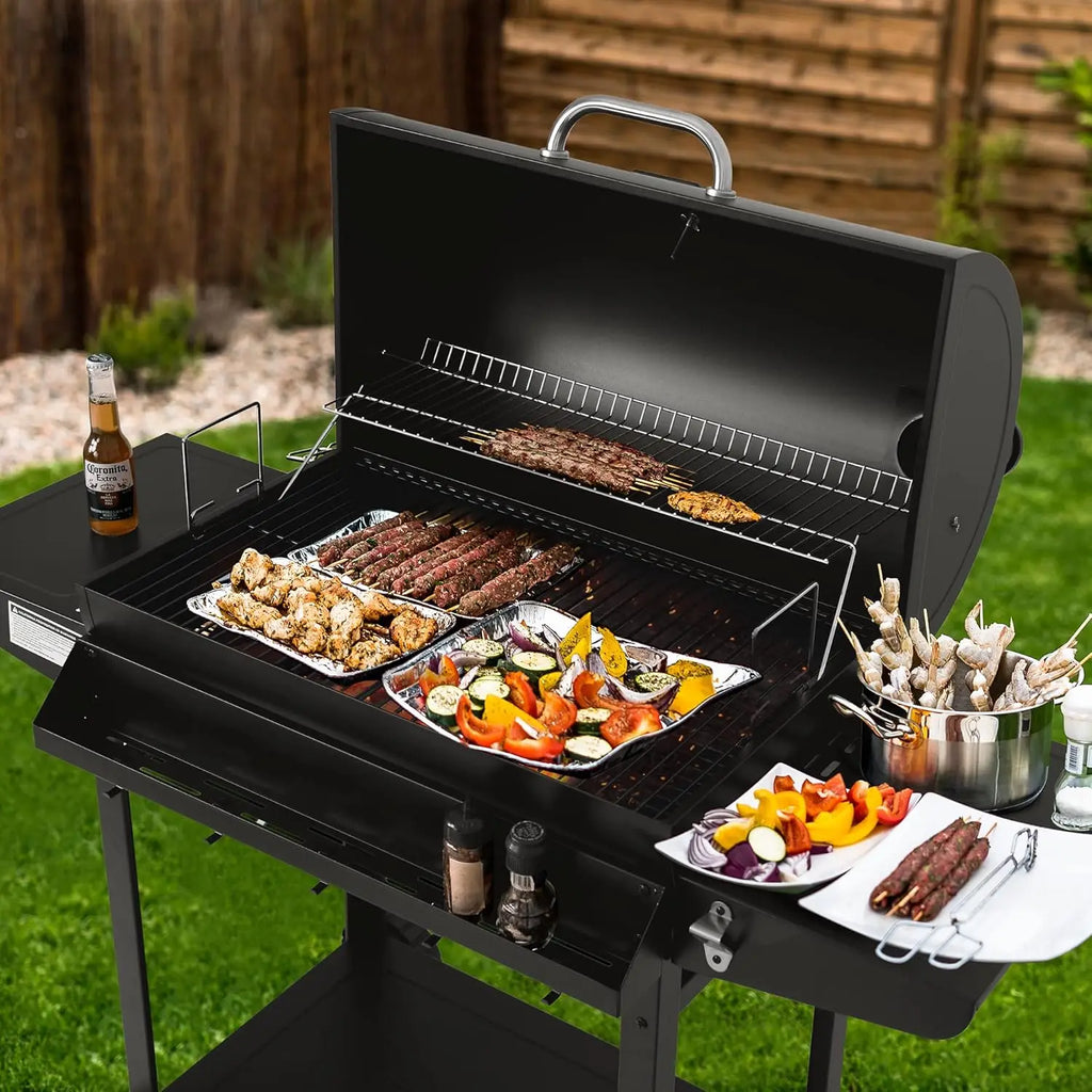 30-Inch Charcoal Grill with Side Table and Front Storage Basket, Outdoor Cooking Grill with 627 sq.in. Cooking, Customized
