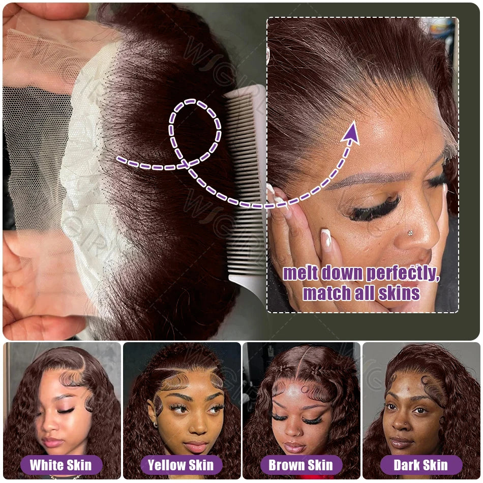 Natural Black Burmese Curly Human Hair Wig 7x5 Glueless Deep Wave Chocolate Brown Water Wave 13x4 Lace Front Bob Wigs Closure