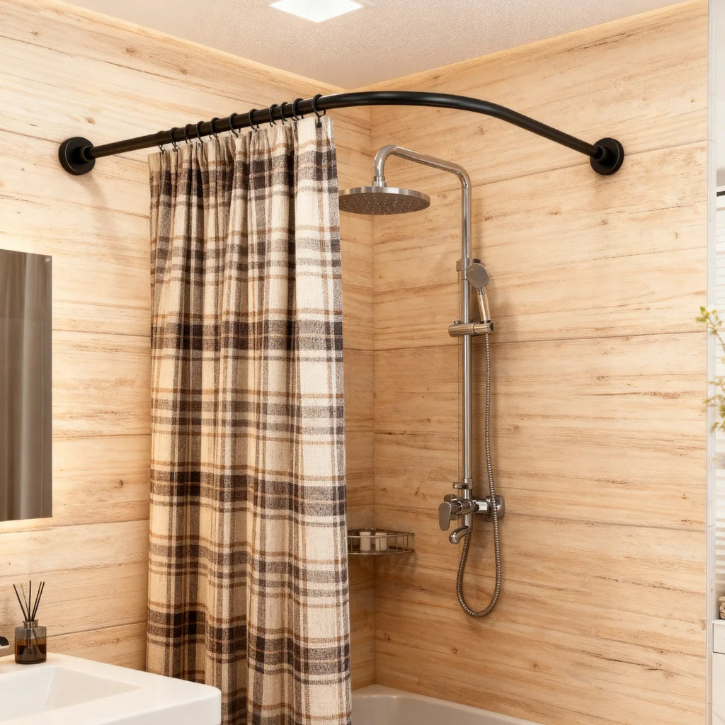 L Shape Shower Curtain Rail Corner No Drilling Stainless Steel Telescopic Rod Bathtub Bathroom Wardrobe Changing Room