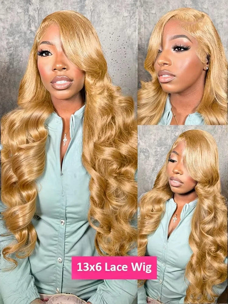 30 36inch 27 Honey Blonde Body Wave Wig Human Hair 13x6 Transparent HD Lace Frontal Wig For Women 250 Density Brazilian Wigs