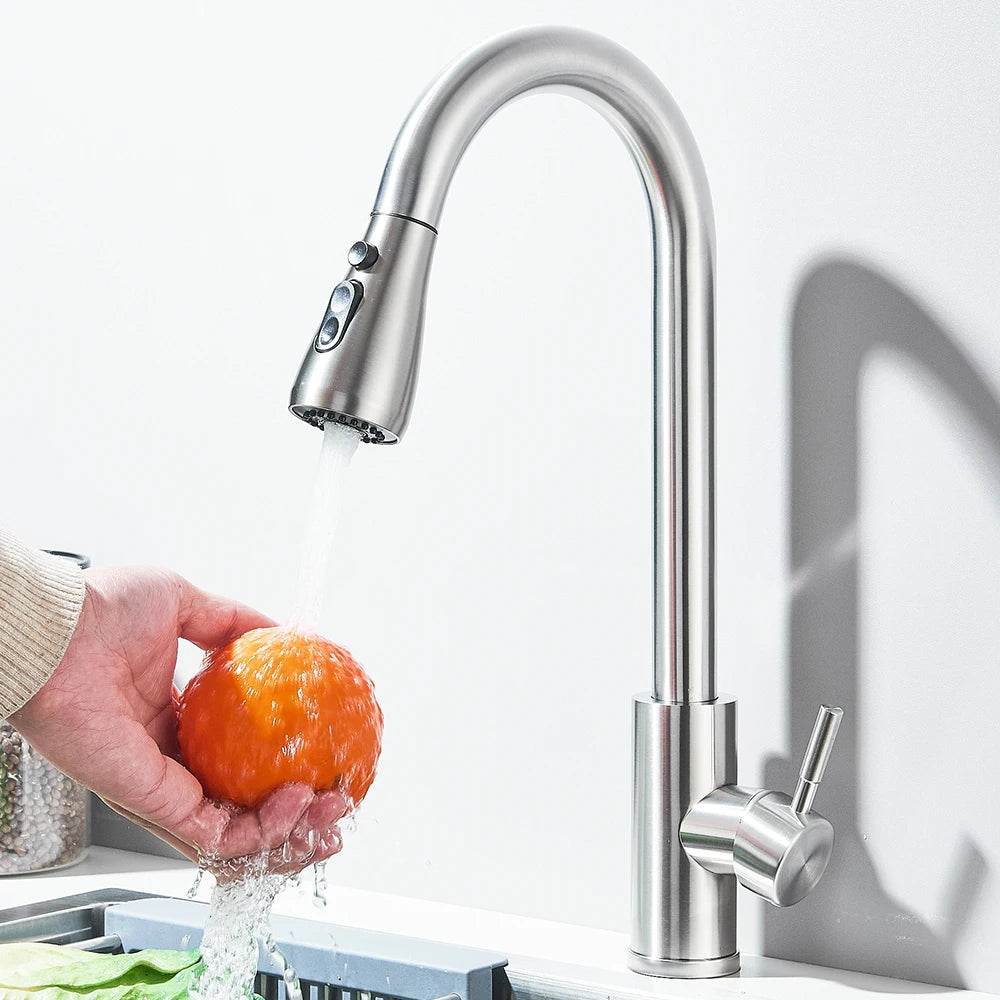 Kitchen Faucet Brushed Nickel Hot and Cold Water Faucet Kitchen Sink Faucet Pull-out Sprayer For Kitchen Sink Faucet