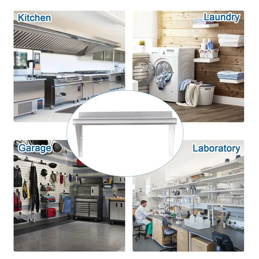Stainless Steel Shelf 12 x 24, 210lb Commercial Shelves Wall Mount Metal Shelving with Backsplash and Brackets for Kitchen, Rest