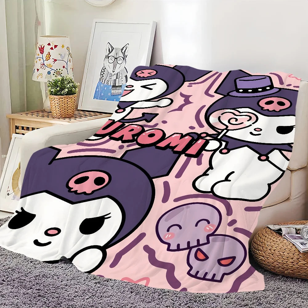 Cute cartoon K-Kuromi Blanket For Soft Throw Blanket for Picnic Bed Sofa Home Bedroom Cozy Warm Comfortable