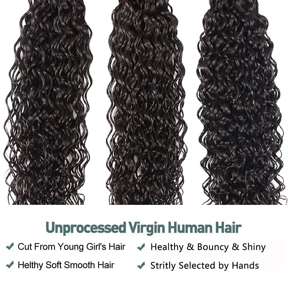 Deep Wave Human Hair Bundles Curly Human Hair Bundles Natural Black Unprocessed Brazilian Virgin Deep Curly Bundles For Women