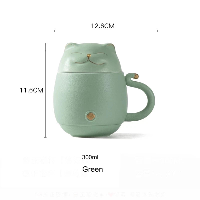 300ML Portable Tea Mug Travel Set For Business Trip Carry Water Cup Filter Quickly Brew Utensils Drinkware Lucky Cat