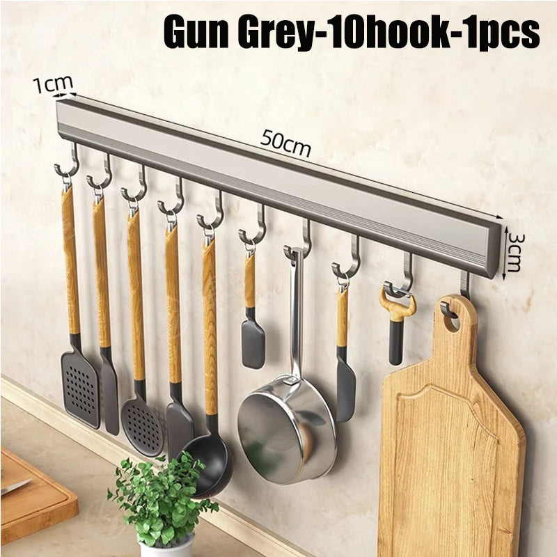 Kitchen Storage Rack Aluminum Alloy Hook Rack Wall Mounted Kitchen Utensil Storage Rack Bathroom Robe Towel Hanger
