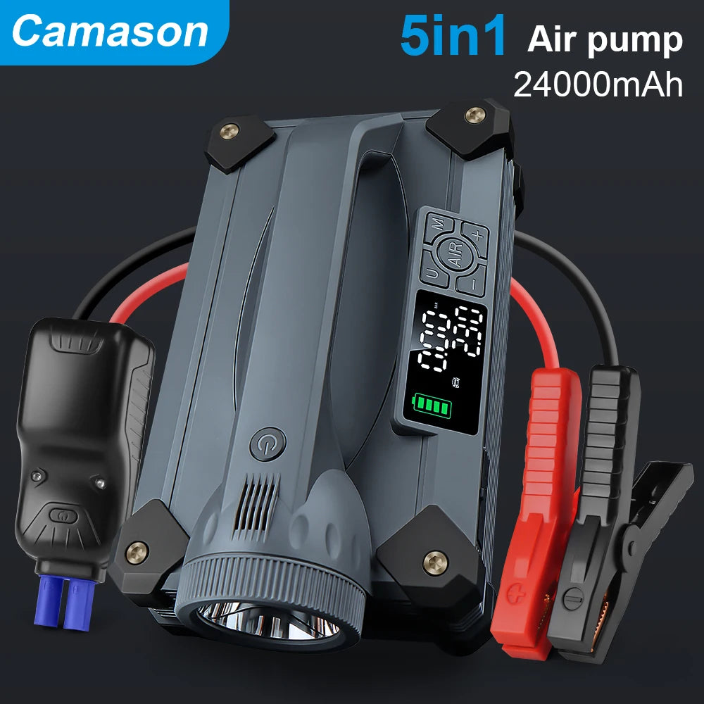Camason Tire Inflator Portable Air Compressor Pump 150 PSI for  for Auto Car Motorcycles Bicycles,6000A Jump Starter and PD 100W