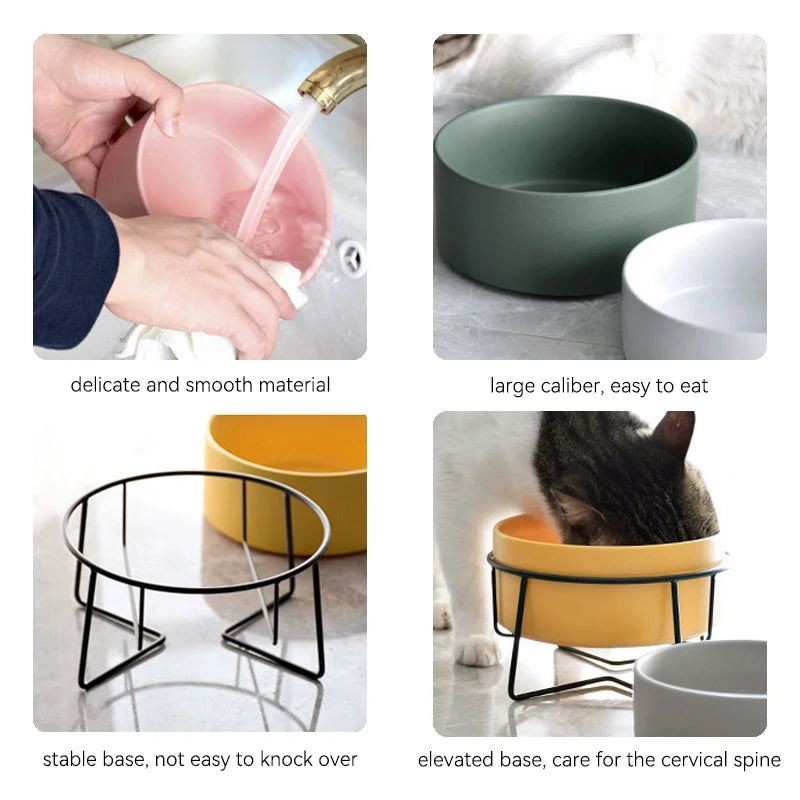 Double Cat Food Water Bowls with Stand Ceramic Pet Feeding Accessories Cats Small Dogs Eat Drink Supplies Puppy Feeder Bowl