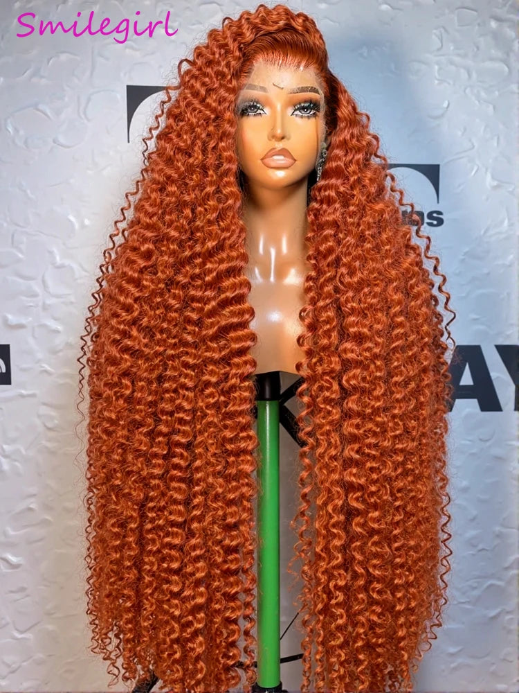 SIXQUEEN 30 34 Inch Ginger Orange Deep Wave 13x6 Lace Frontal Wig Human Hair Curly 350 Colored 13x4 Lace Front Wigs 260 Density