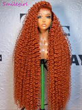 SIXQUEEN 30 34 Inch Ginger Orange Deep Wave 13x6 Lace Frontal Wig Human Hair Curly 350 Colored 13x4 Lace Front Wigs 260 Density