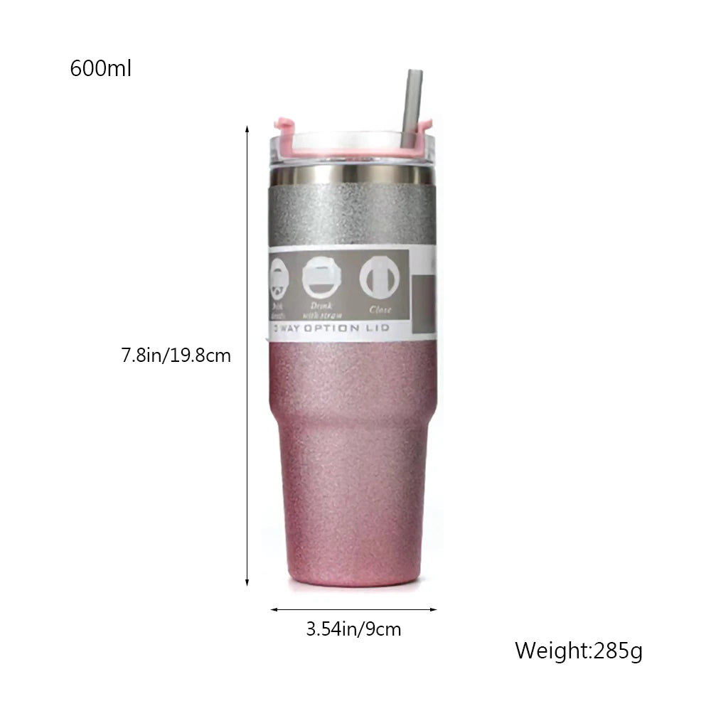 600/900ml Stainless Steel Coffee Mug Diamond Paint Thermos Cup with Lid and Straw With Handle Insulated Tumblers Vacuum Beer Cup