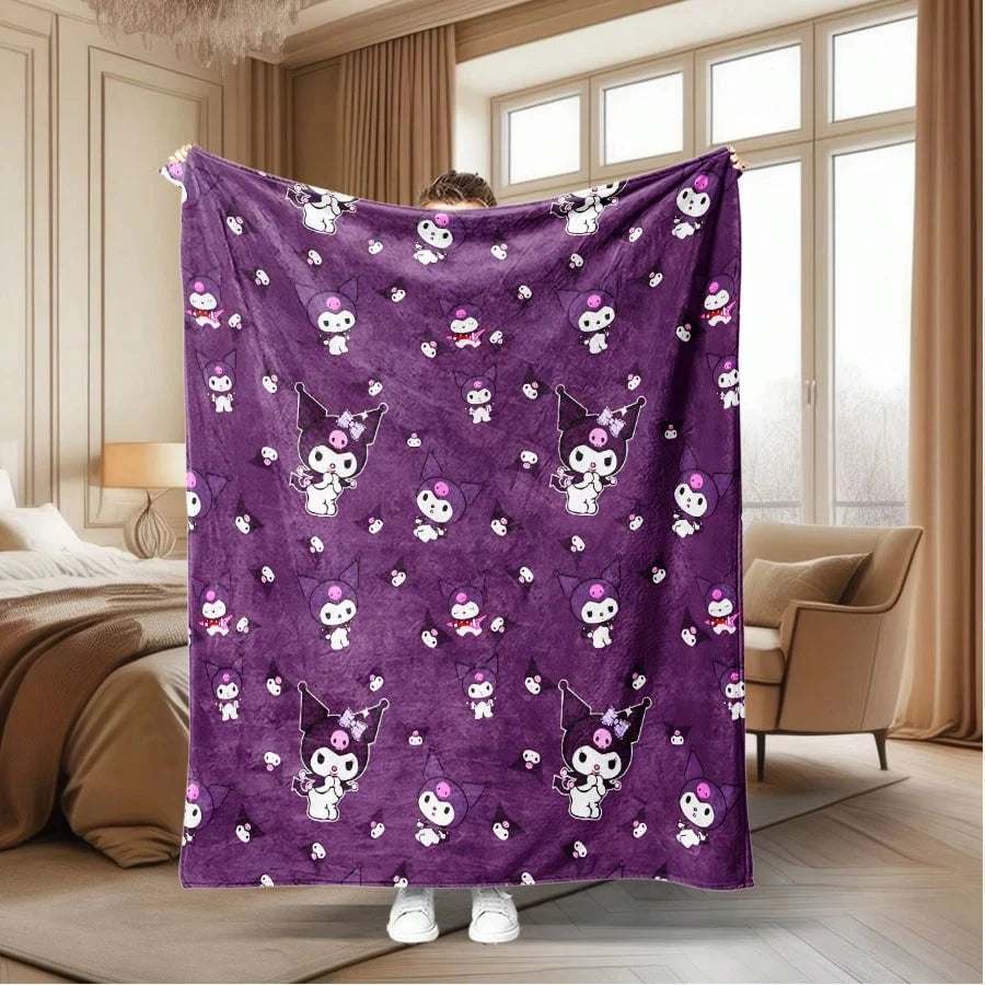 1pc Sanrio Kuromi Flannel Blanket - 2D Single-Sided Print, Purple Pattern, Bedroom Living Room Camping Throw, Perfect Gift