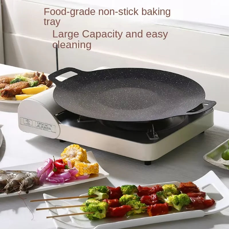 38cm Korean Round Grill Pan Barbecue Pan Pork Belly Non-stick Cooker Maifan Stone Induction Cooker Gas Barbecue Tray Roast Plate