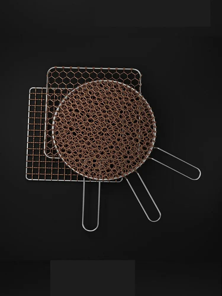 24.5-33CM Diameter Red Copper Round Barbecue Wire Grill Mesh Net with Handle for Picnic Tools Camping Charcoal BBQ