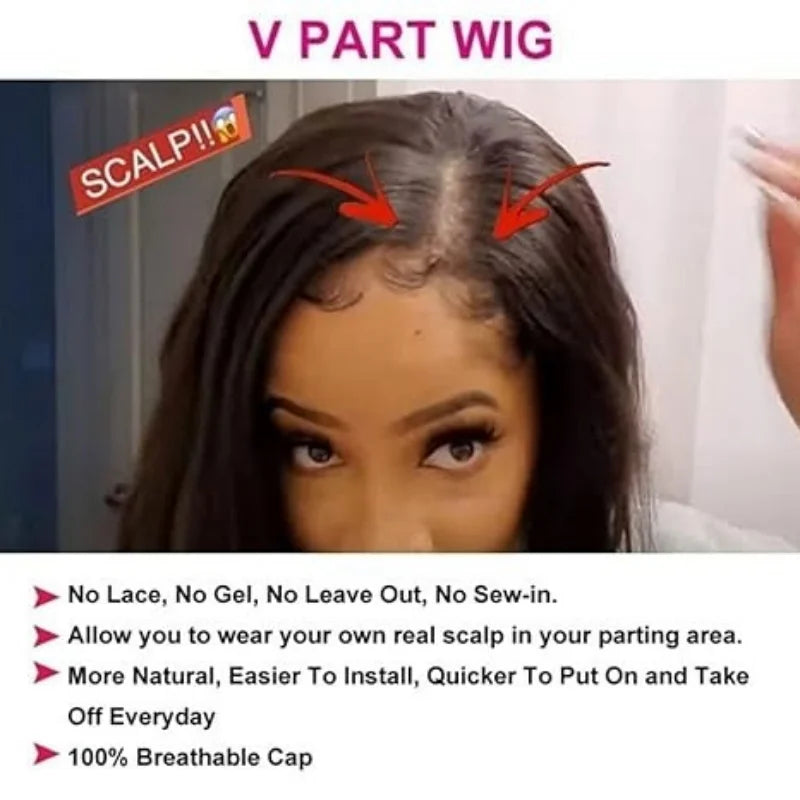 V Part Wig Body Wave Human Hair Wigs For Women Glueless Brazilian Natural Color 220 Density Machine Made V Shape Wigs 30 36 Inch