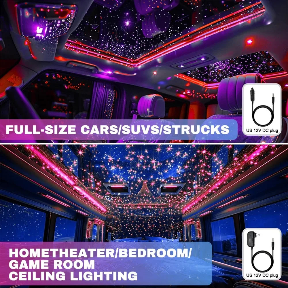 12W Home Car Roof Star Light 500/1000Pcs Fiber Optic Headliner Kit Led Atmosphere Light with RGB Meteor Music APP Control