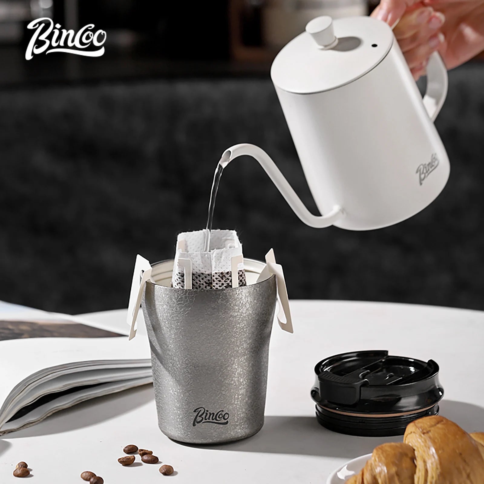 Bincoo Double Wall Ceramic Lined Travel Mug - Elegant Retro Style Stainless Steel Thermal Cup for Camping Hiking & Daily