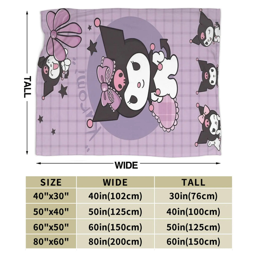 Purple Kuromi Blankets Kawaii Cartoon Wool Awesome Breathable Throw Blankets for Bedspread Autumn/Winter