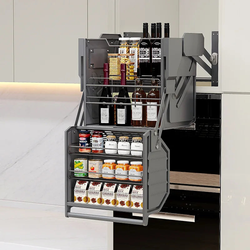 Cabinet Organizer Large Capacity Pull-Down Storage	Cabinet Shelf Dish Spice Rack Inner Space Saver Wall-mounted Pull-Out Shelf