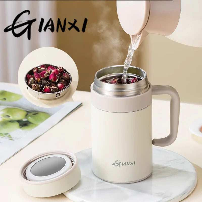 GIANXI Classic Stainless Steel Thermos Cup Tea Water Separation Cup Home Portable With Handle Seal Against Leakage Vacuum Bottle
