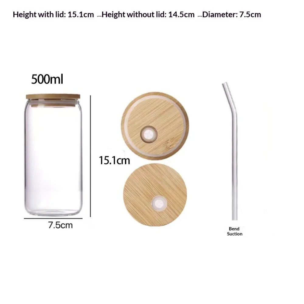 500ml Cute Bow Mason Jar Glass Tumbler with Lid and Straw for Iced Coffee Juice Party Gift Reusable Cup