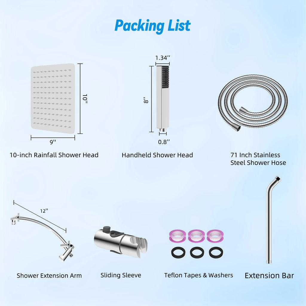 Dual Shower Head Combo, 10'' High Pressure Rain/Rainfall Shower Head, with Adjustable Slide Bar