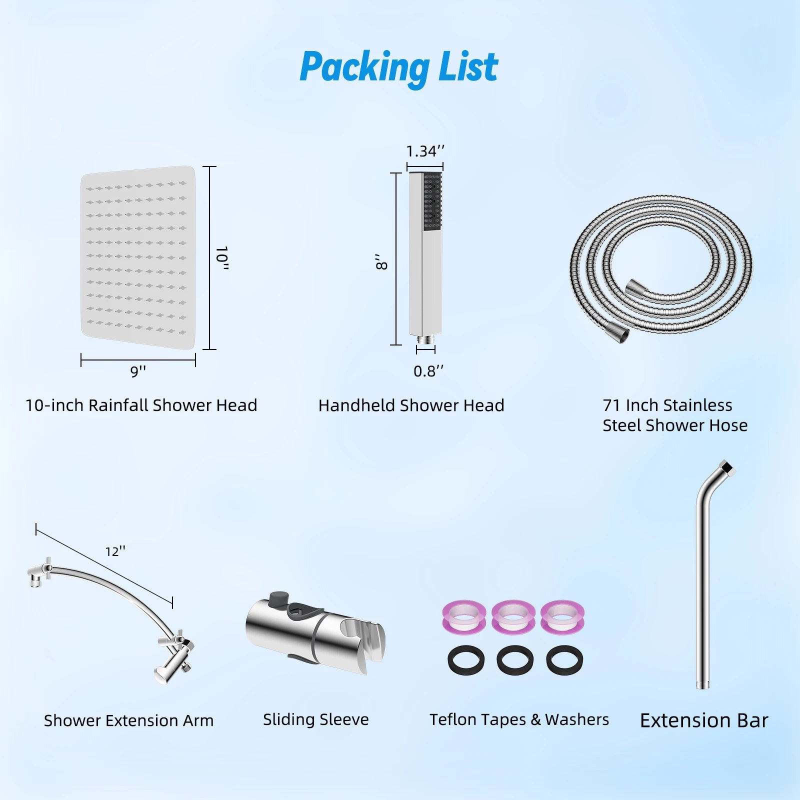 Dual Shower Head Combo, 10'' High Pressure Rain/Rainfall Shower Head, with Adjustable Slide Bar