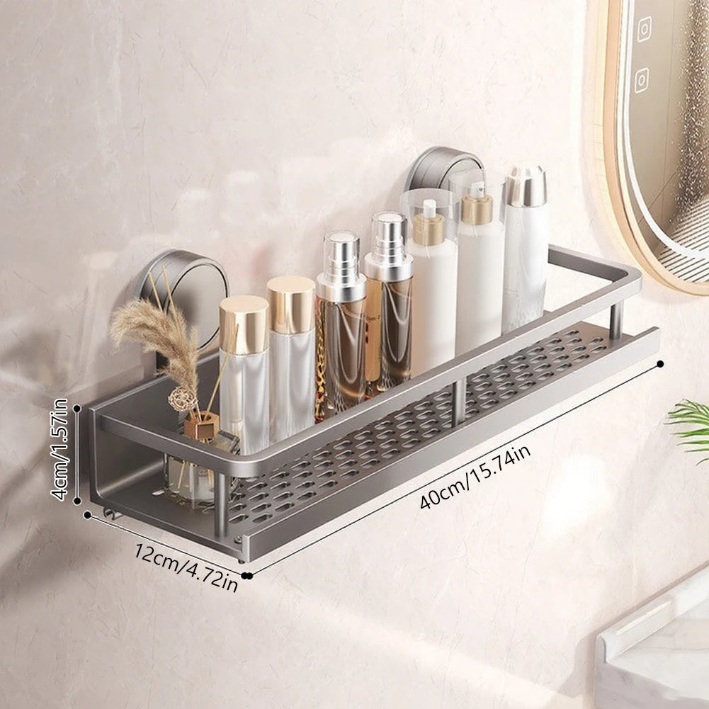 1 Pack Bathroom Organizer with Suction Cups Wall Mounted Aluminum Bathroom Shelves Rustproof Wall Mount Shower Caddy for Kitchen