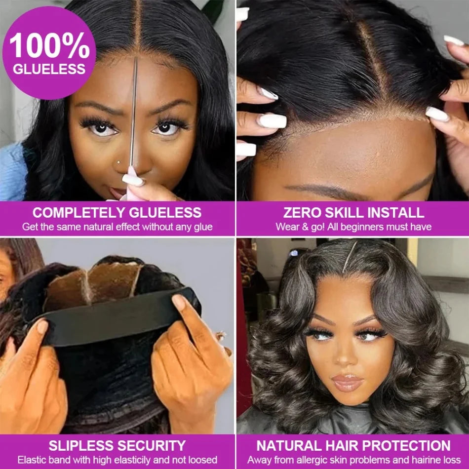 4X4 5X5 Glueless Bob Body Wave Wig Ready to Wear Human Hair Pre Plucked No Lace Front Closure Bob Human Hair Wigs For Women
