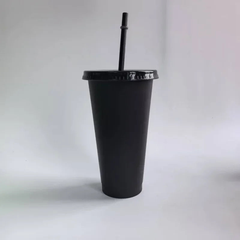 5pcs 710ml Reusable Plastic Straw Cup Large Capacity Leakproof Travel Tumbler for Coffee Smoothie Home Birthday Party Takeaway