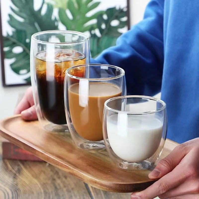 5 Sizes Double Wall Insulated Glass Cup Clear Espresso Coffee Mugs Handmade Beer Mug Tea Milk glass Whiskey Glass Cups Drinkware